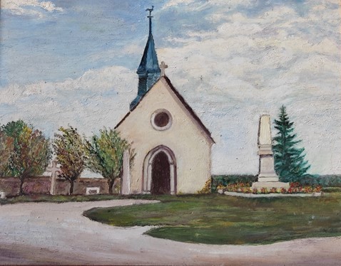 Peinture d'une place avec église